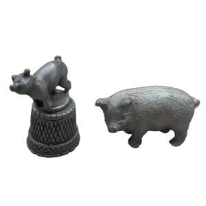 Pewter Pig Lot: Spoontiques Farm Friend Pig Miniature & Pig on Thimble